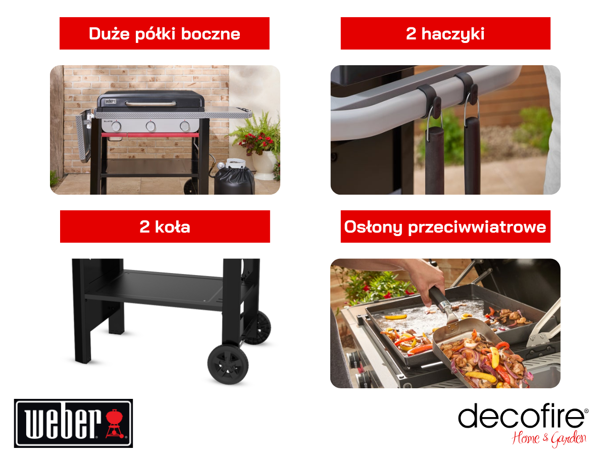Dodatkowe udogodnienia w płycie grillu gazowym Weber SLATE GPD 71 cm Premium Griddle