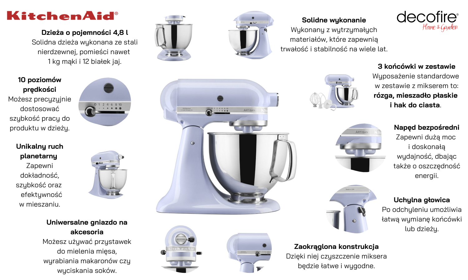 Mikser Artisan 5 Lawendowy 4,8 l KitchenAid (5KSM125ELR)