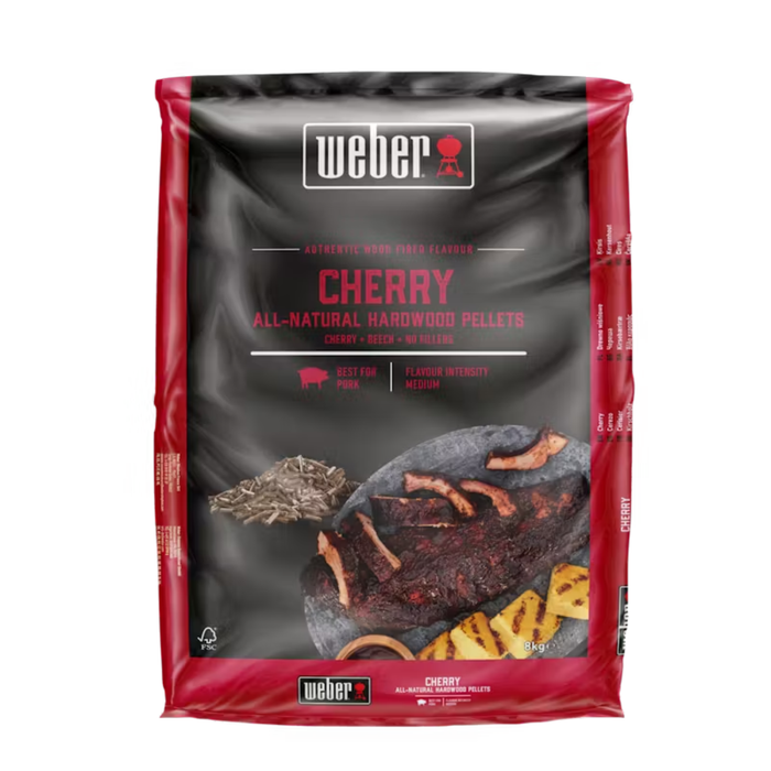 Pellet z naturalnego drewna wiśni 8 kg Weber opakowanie