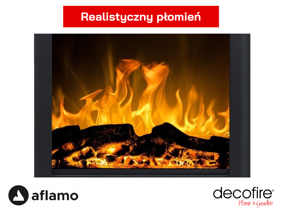 Realistyczny płomień w kominku elektrycznym Aflamo Vegas