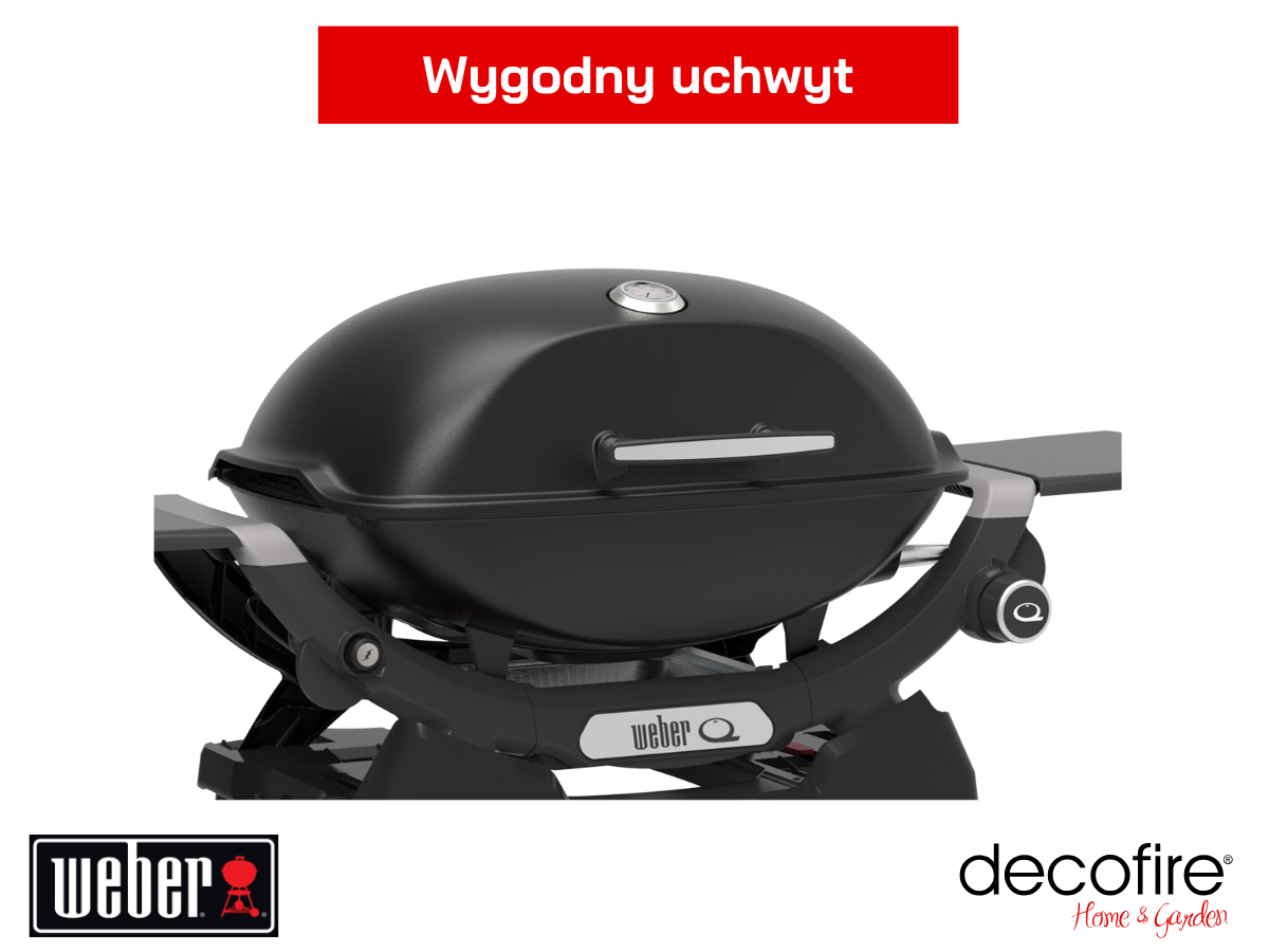 Grill gazowy Weber Q 2200N ze stolikami bocznymi i kompaktowym stojakiem – wygodny uchwyt