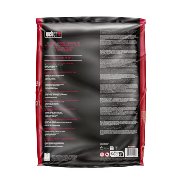 Pellet z naturalnego drewna wiśni 8 kg Weber tył opakowania