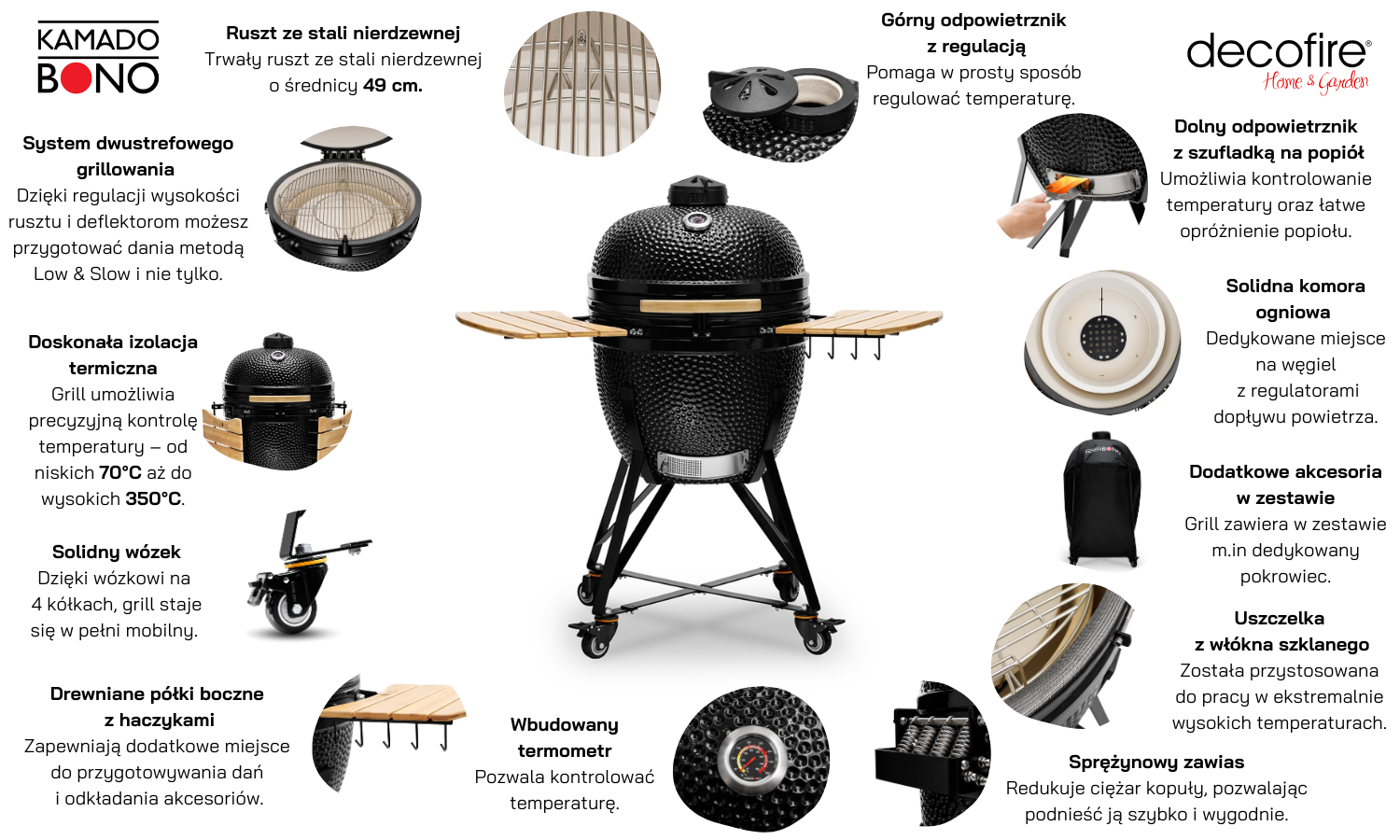 Grill ceramiczny węglowy Kamado Bono Grande 23" 59 cm black (TQ0023ALLIN)