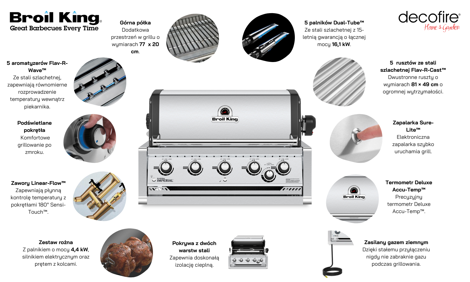 Grill gazowy do zabudowy Broil King Imperial S 570 na gaz ziemny funkcje