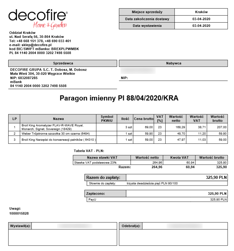 Paragon imienny w Decofire