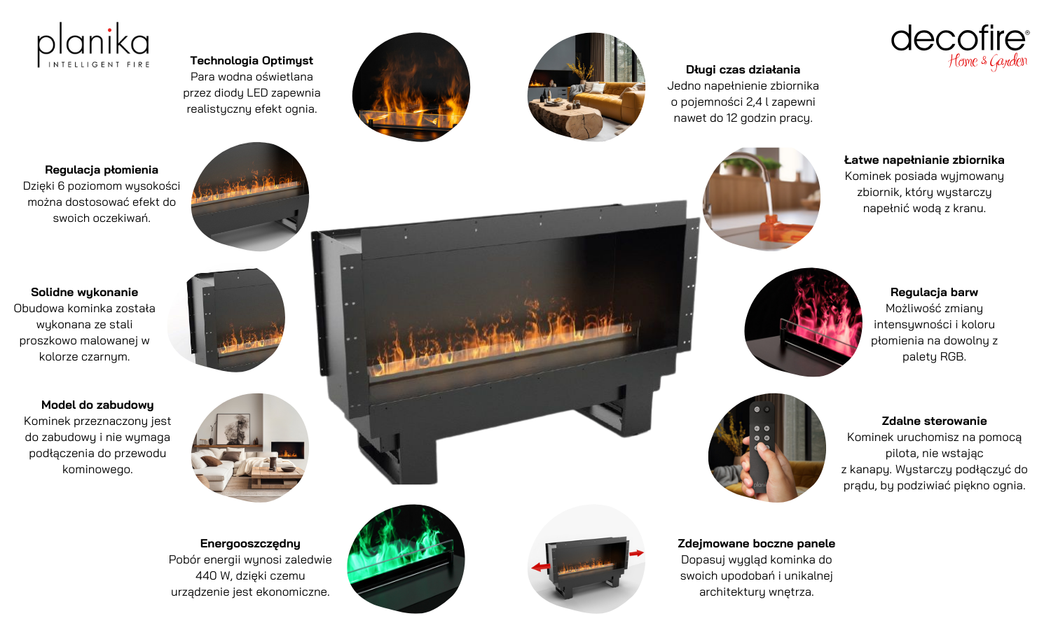 Kominek elektryczny Planika Cool Flame 1000 Fireplace funkcje