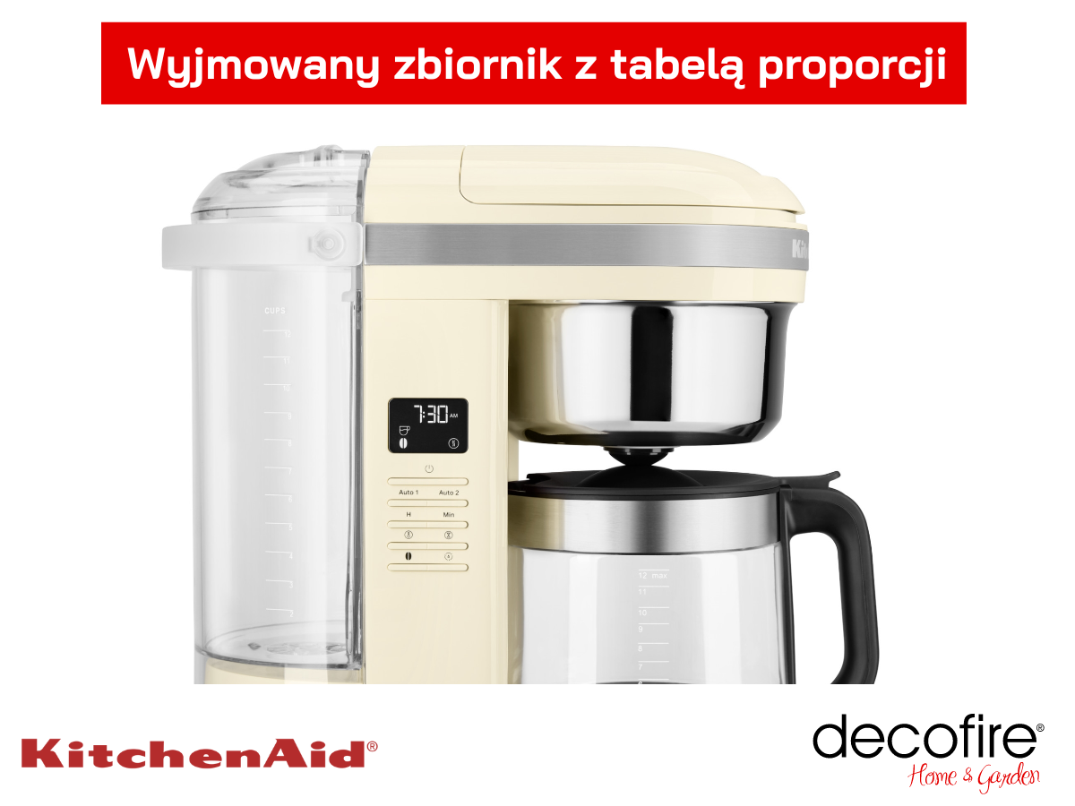 Wyjmowany zbiornik z tabelą proporcji wody w ekspresie przelewowym KitchenAid