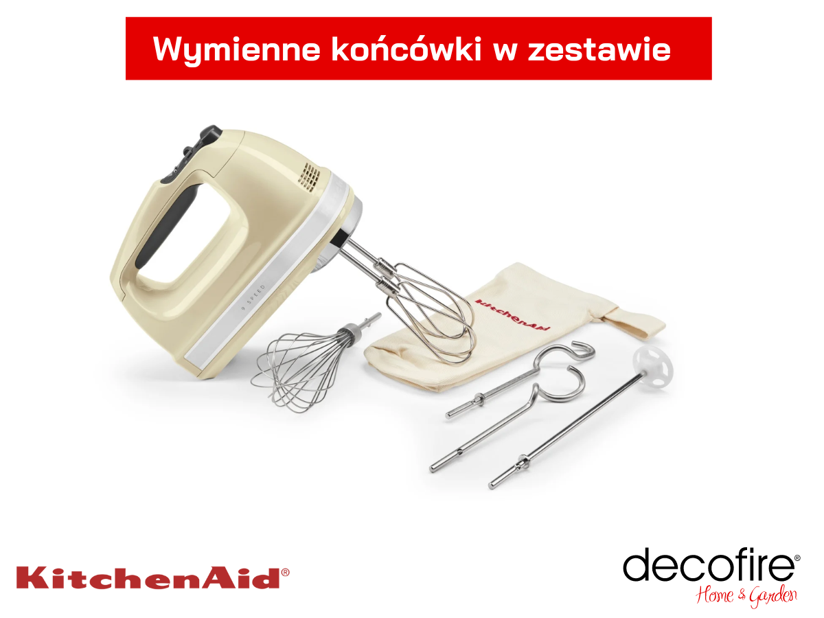 4 wymienne końcówki + pokrowiec w zestawie z mikserem ręcznym 9-biegowym Almond Cream KitchenAid