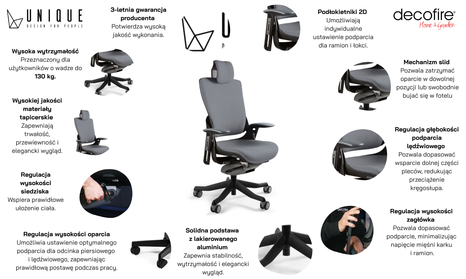 UNIQUE Fotel biurowy WAU 2 czarny, tkanina różne kolory (W-709-B-BL)