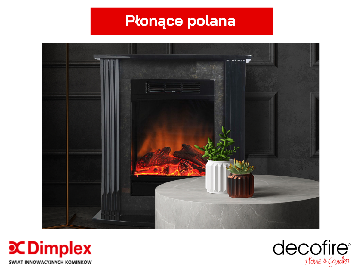 Dekoracja płonące polana w kominku elektrycznym Dimplex Mini Mozart czarny