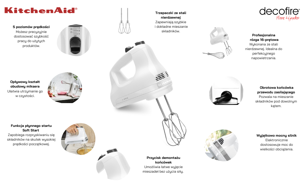 Mikser 5-biegowy ręczny Classic White KitchenAid