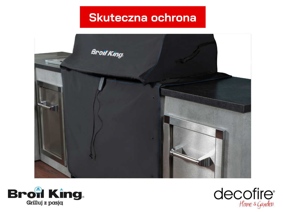 Pokrowiec Premium Broil King założony na grilu gazowym Imperial 590 do zabudowy
