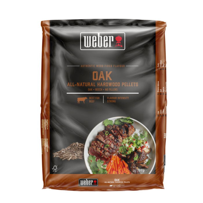 Pellet z naturalnego drewna dębowego 8 kg Weber opakowanie