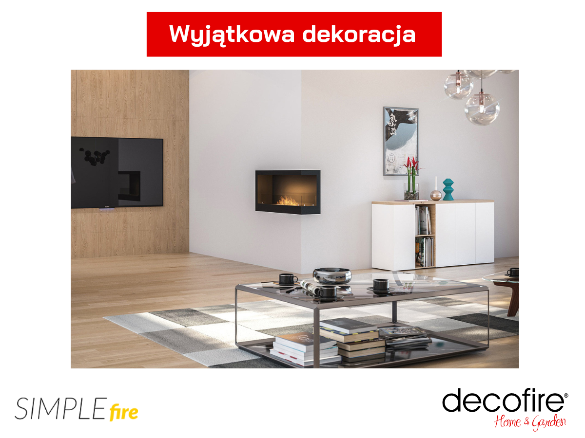 Biokominek Simple Fire CORNER 900R dekoracja w narożnej ścianie
