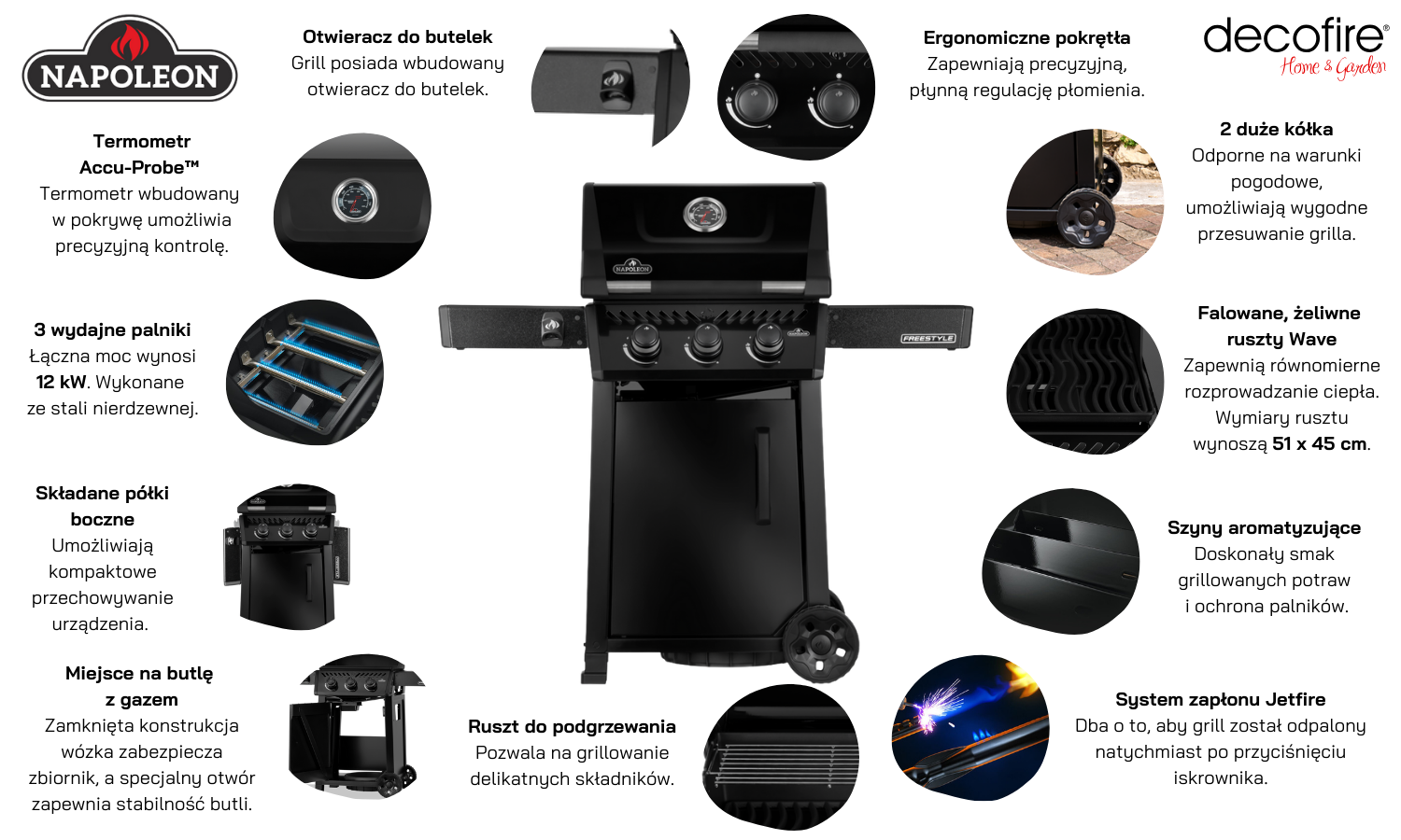 Grill gazowy Napoleon Freestyle 365 czarny cechy