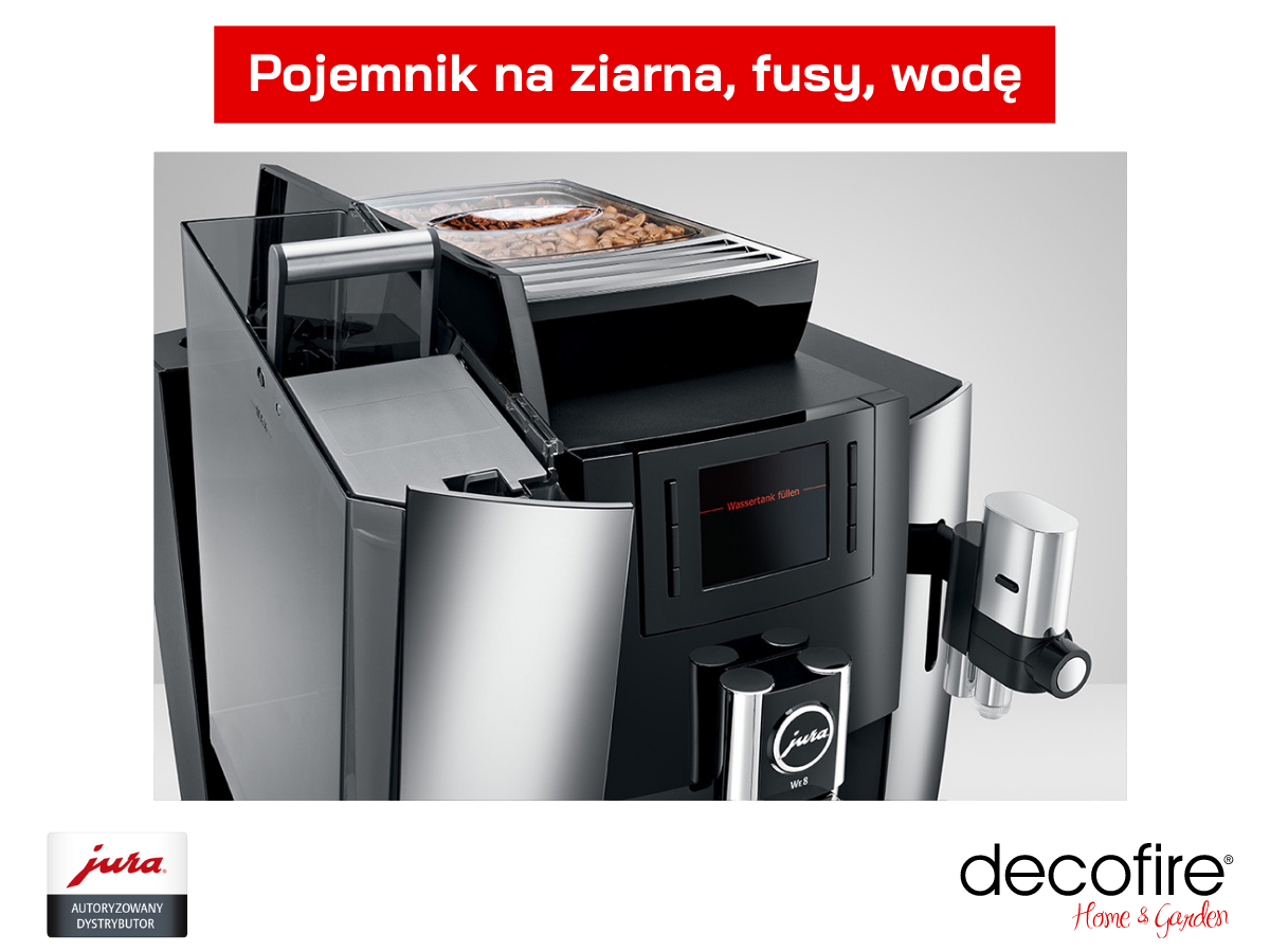 Ekspres do kawy Jura WE8 CHrome z dużymi pojemnikami na kawę, wodę i fusy
