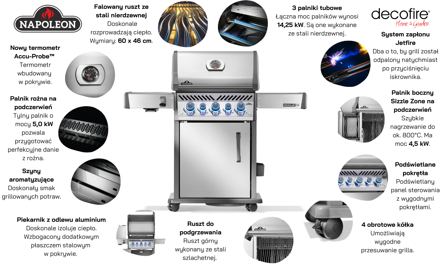 Grill gazowy Napoleon Rogue PRO-S 425 RSIB z palnikami bocznymi i tylnymi na podczerwień (RPS425RSIBPSS-2-PL)