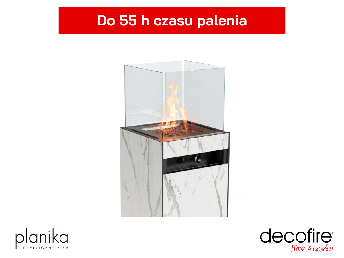 Duża wydajność: do 55 h czasu palenia – kominek zasilany butlą gazową