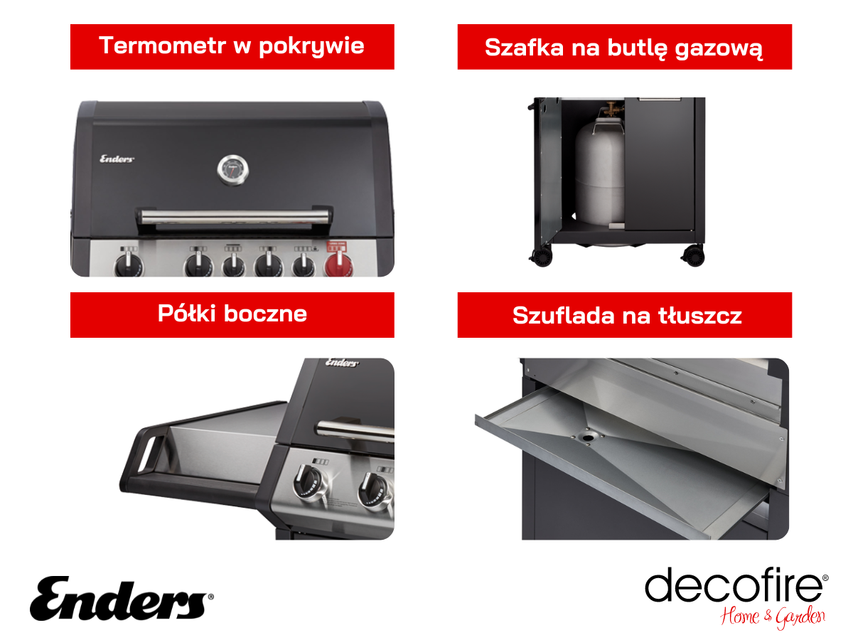 Dodatkowe udogodnienia w grillu gazowym Enders Monroe Black PRO 4 IK Turbo z palnikiem rożna infrared