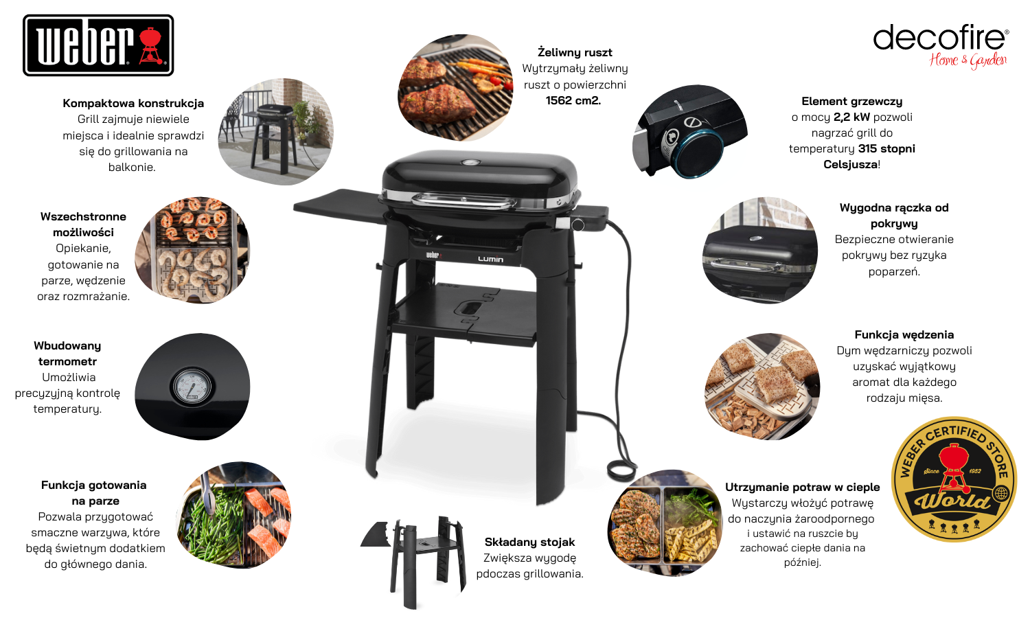 Grill elektryczny Weber Lumin czarny ze stojakiem funkcje