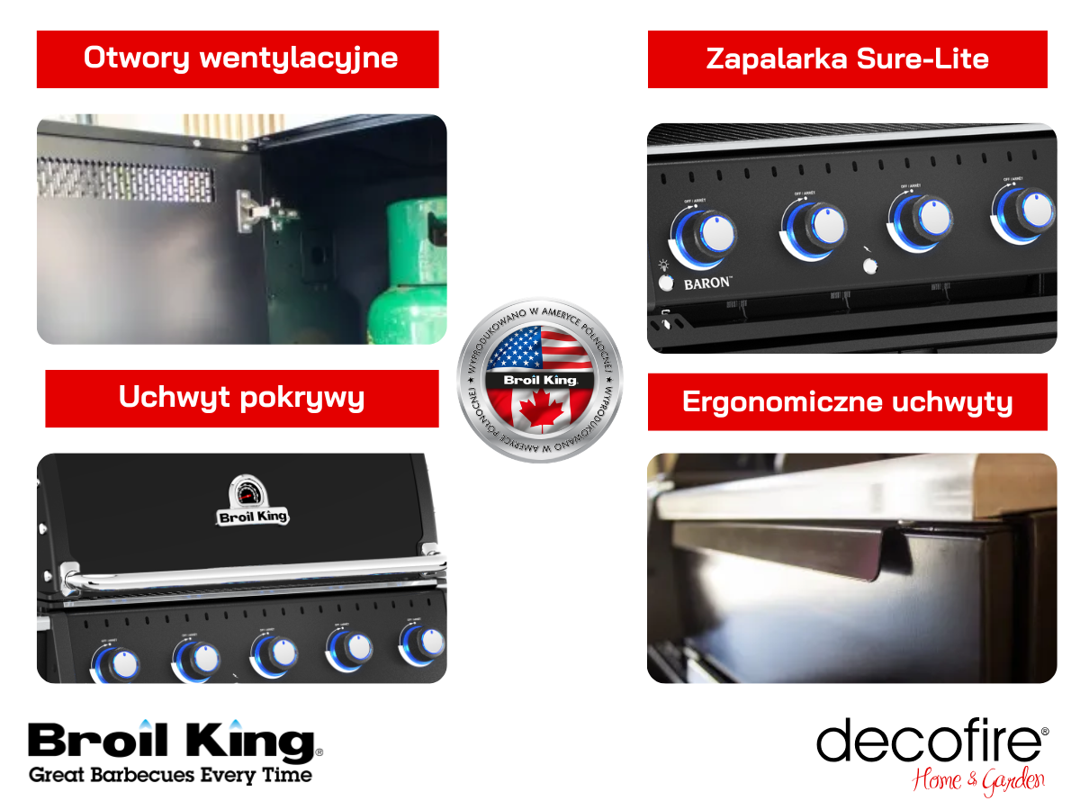 Dodatkowe cechy grilla gazowego Baron 520 I wyspa Shadow do zabudowy Broil King