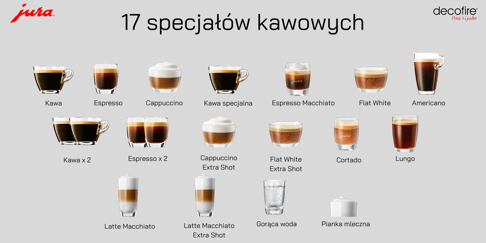Specjały kawowe dostępne w ekspresie kawowym W8 Dark Inox (EA) prezentacja