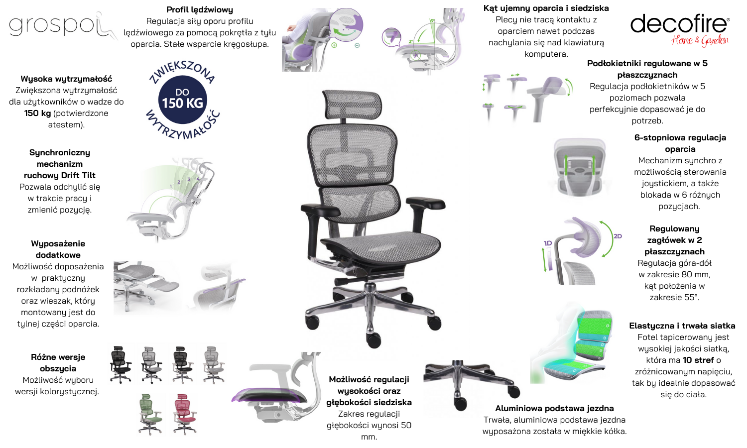 Fotel biurowy Grospol Ergohuman 2 Elite BS Grey