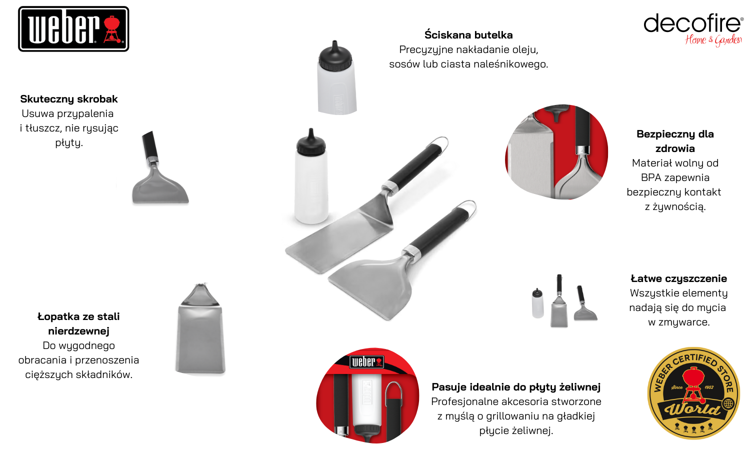 3-częściowy zestaw startowy przyborów do płyty żeliwnej Flat Top Essential Weber