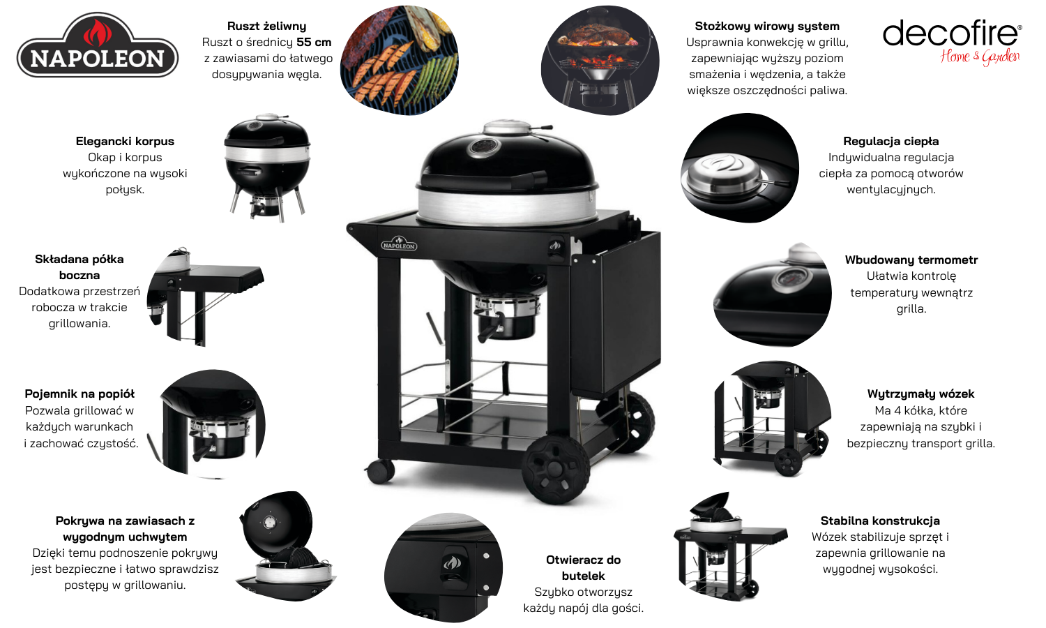 Grill węglowy Napoleon PRO22K-CART-3 funkcje
