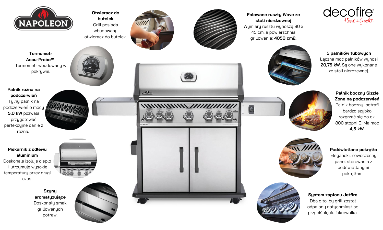 Grill gazowy Napoleon Rogue SE 625 RSIB Stainless Steel najważniejsze funckje